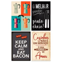 Imagem de Kit Placas Decorativas Frase Cozinha Café Mdf 4 pçs 20x13 cm