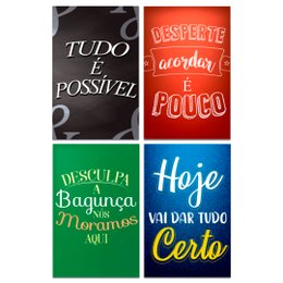 Imagem de Kit 4 Placas Decorativas Frases Motivacional Mdf 20x13 cm