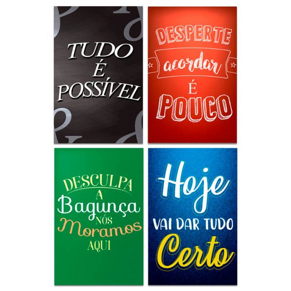Kit 4 Placas Decorativas Frases Motivacional Mdf 20x13 cm