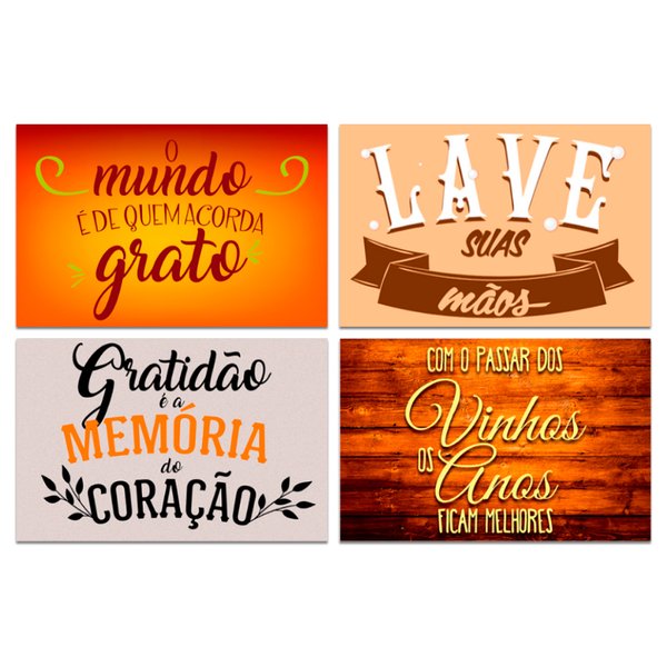 Kit 4 Placas Decorativas Motivacional Frases Mdf 20x13 cm