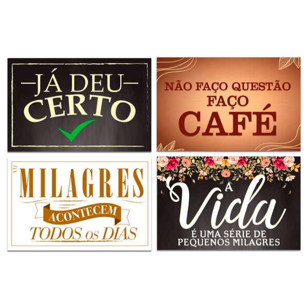 Kit 4 Placas Decorativas Motivacionais Frases Mdf 20x13 cm