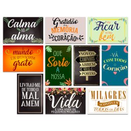 Imagem de Kit 10 Placas Decorativas Frases Motivacionais 20x13 cm