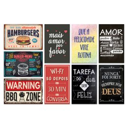Imagem de Kit 10 Placas Decorativas Frases Cozinha Wifi Mdf 20x13 cm