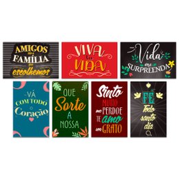 Imagem de Kit 7 Placas Decorativas Frases Motivacional Fé Mdf 20x13 cm