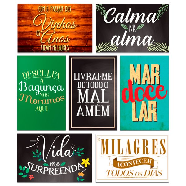Kit 7 Placas Decorativas Mdf Frases Lar Milagres 20x13 cm