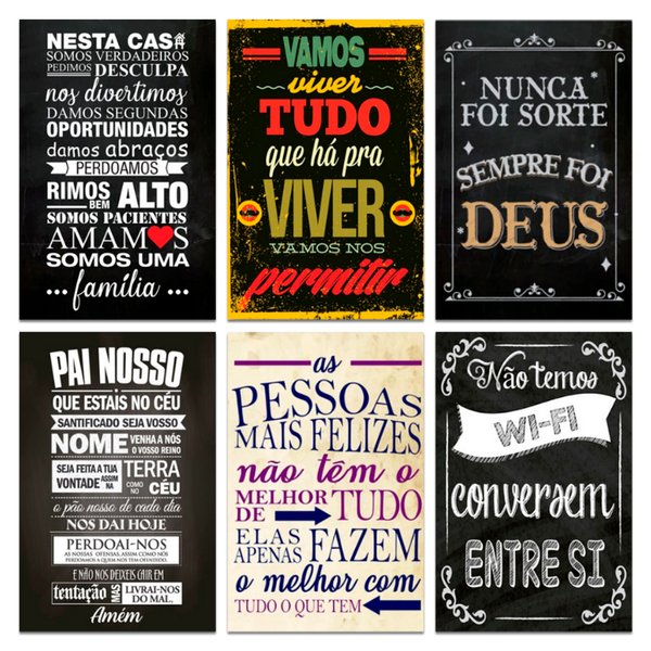 Kit 6 Placas Decorativas Frases Motivacionais 20x13 cm Mdf