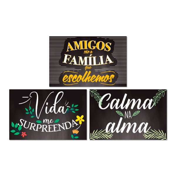 Kit 3 Placas Decorativas Frases Motivacionais Mdf 20x13 cm