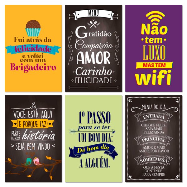 Kit 6 Placas Decorativas Frases Motivacional 20x13 cm Mdf