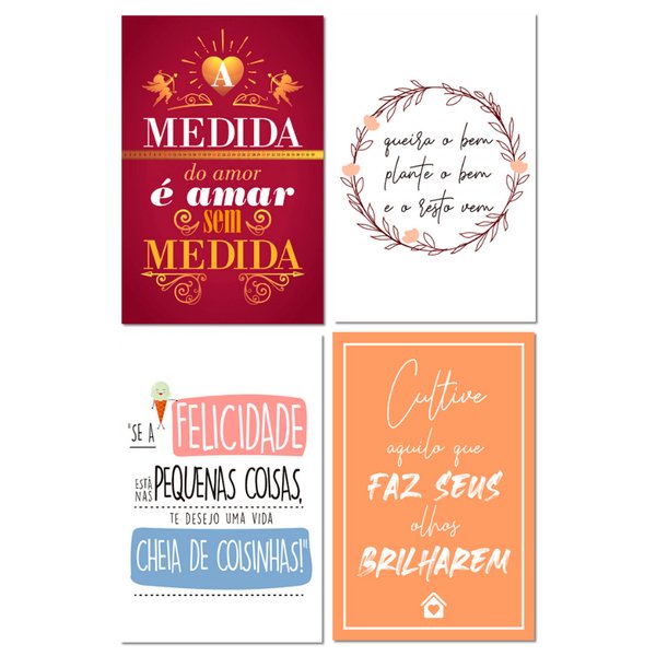 Kit 4 Placas Decorativas Mdf Frases Motivacionais 20x13 cm