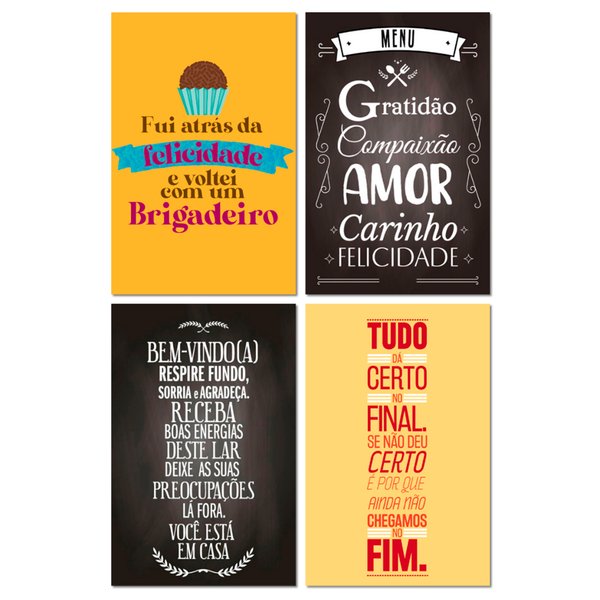 Kit 4 Placas Decorativas Frases Cozinha Mdf 20x13 cm
