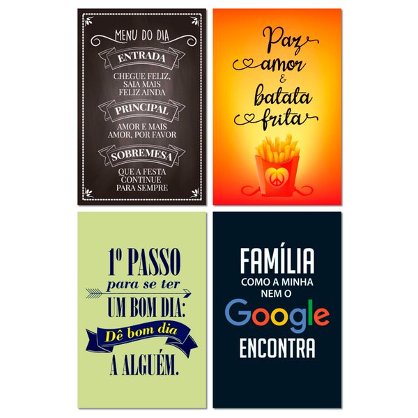 Kit 4 Placas Decorativas Frases Família Cozinha Mdf 20x13 cm