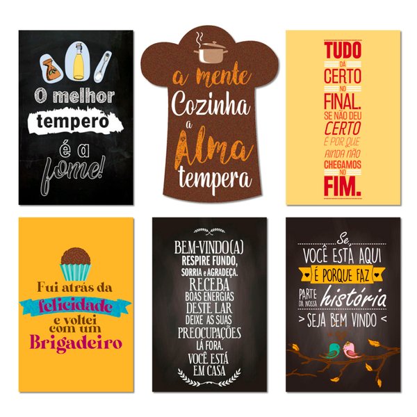 Kit 6 Placas Quadros Decorativos Frases Cozinha