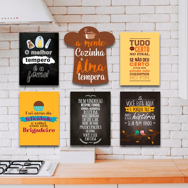 Kit 6 Placas Quadros Decorativos Frases Cozinha