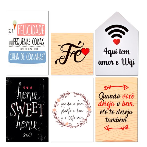 Kit 6 Placas Quadros Decorativos Frases Motivacional Fé Wifi