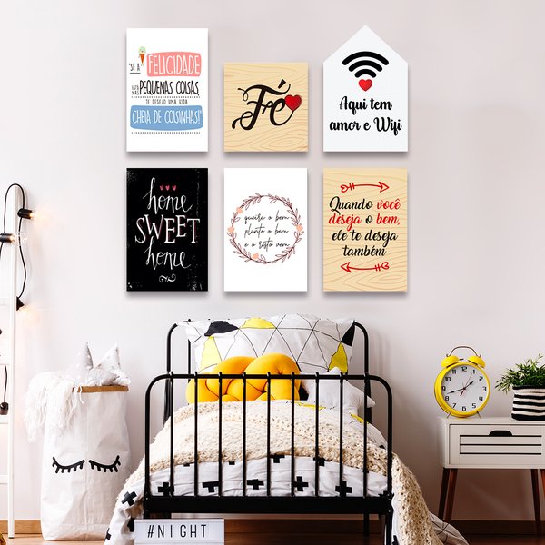 Kit 6 Placas Quadros Decorativos Frases Motivacional Fé Wifi