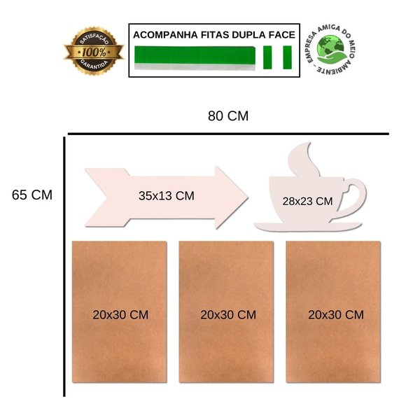 Kit 5 Placas Decorativas Cozinha Lanches Frases Café Seta