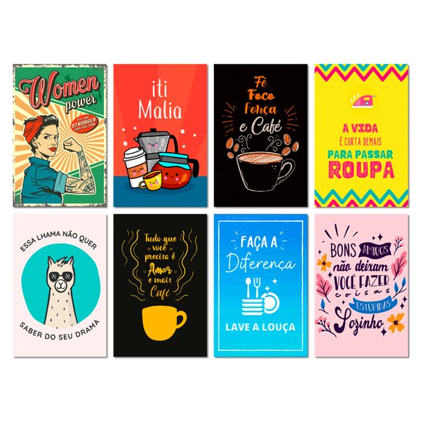 Kit 8 Placas Decorativas Frases Café Cozinha 20x30 cm Mdf
