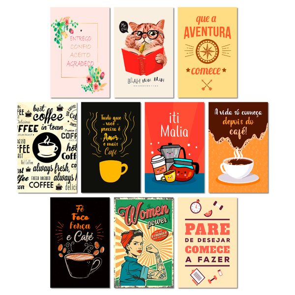 Kit 10 Placas Decorativa Frase Café Cozinha 20x30 cm Mdf
