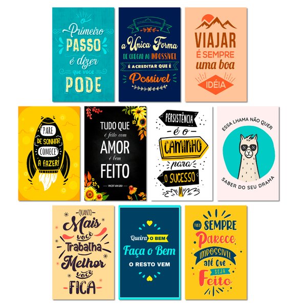Kit 10 Placas Decorativas Frases Motivacionais 20x30 cm Mdf