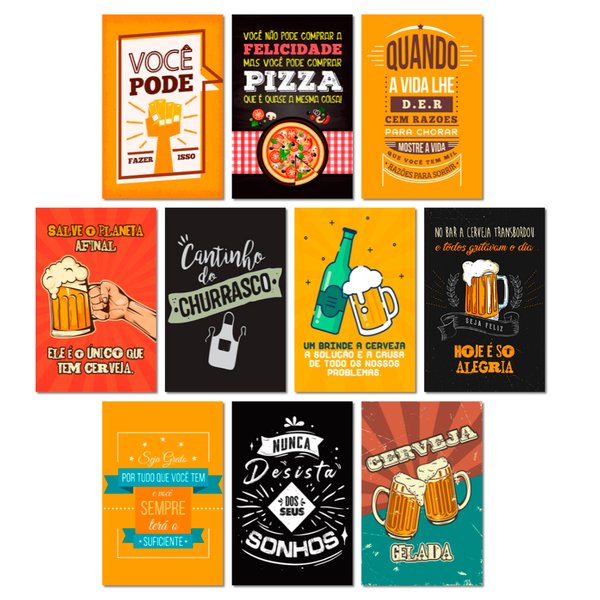 Kit 10 Placas Cervejas Frases Cozinha Lanches 20x30 cm Mdf