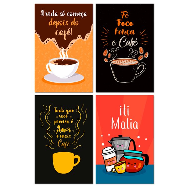 Kit 4 Placas Decorativas Café Frases Cozinha 20x30 cm Mdf