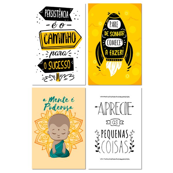 Kit 4 Placas Decorativas Frases Motivacionais 20x30 cm Mdf