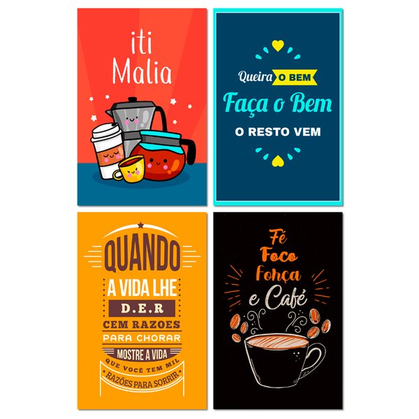 Kit 4 Placas Decorativas Frases Café Cozinha 20x30 cm Mdf