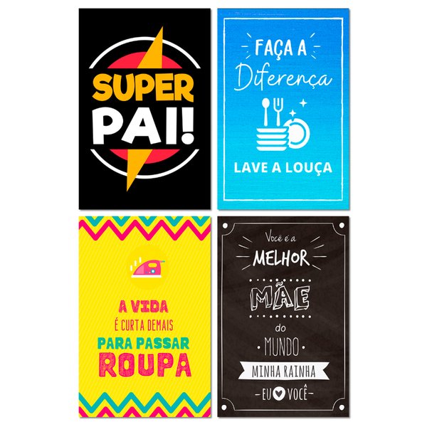 Kit 4 Placas Decorativas Frases Pai Mãe 20x30 cm Mdf