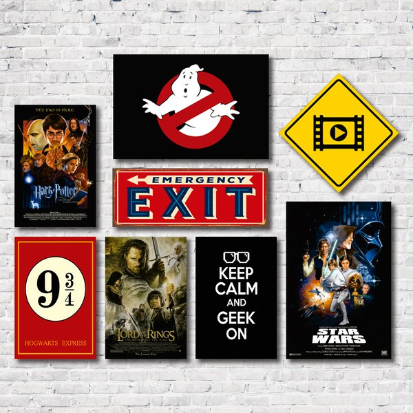 Kit 8 Placas Decorativas Geek Filmes Harry Potter Mdf