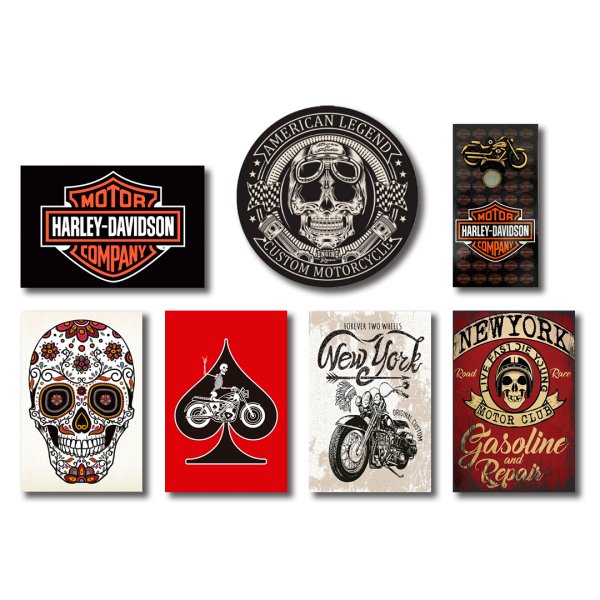 Kit 6 Placas Decorativas Moto + Abridor de Garrafas C/ Imã Harley Mdf