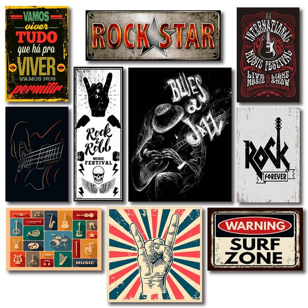 Kit Placas Decorativas Música Frases Vintage Mdf - 10 Placas