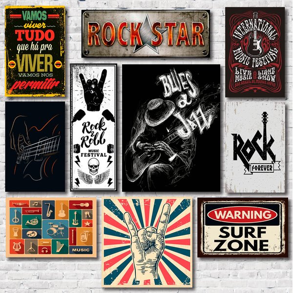 Kit Placas Decorativas Música Frases Vintage Mdf - 10 Placas
