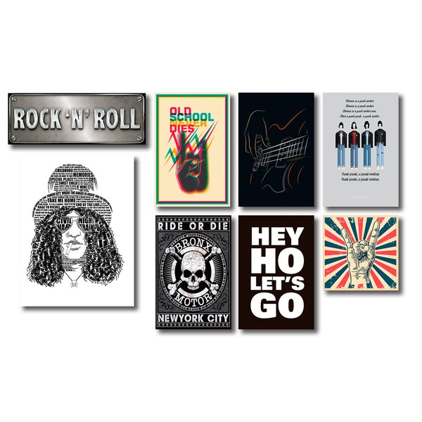 Kit 8 Placas Decorativas Música Rock Mdf
