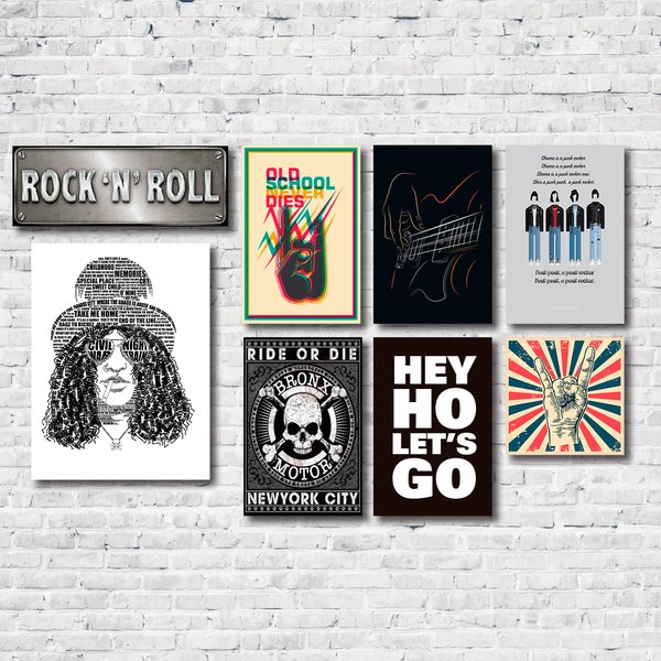Kit 8 Placas Decorativas Música Rock Mdf
