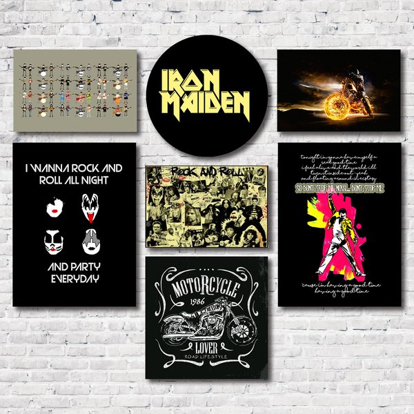 Kit 7 Placas Decorativas Música Rock Moto Mdf