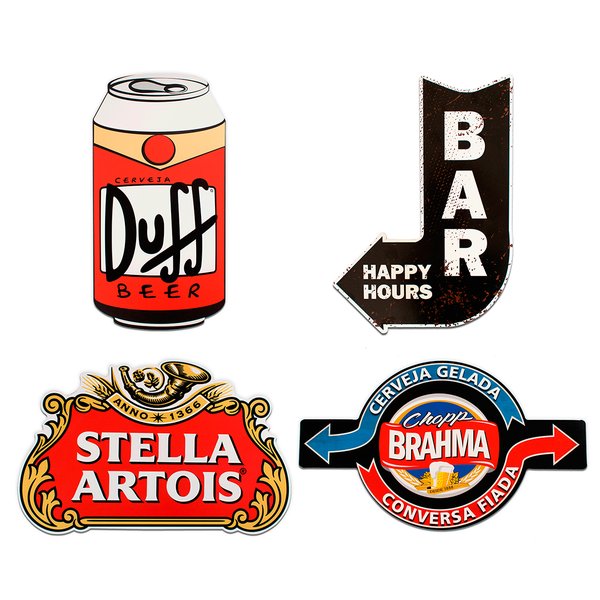 Placas Decorativas C/ Recorte Bar e Cervejas Kit 4 Placas