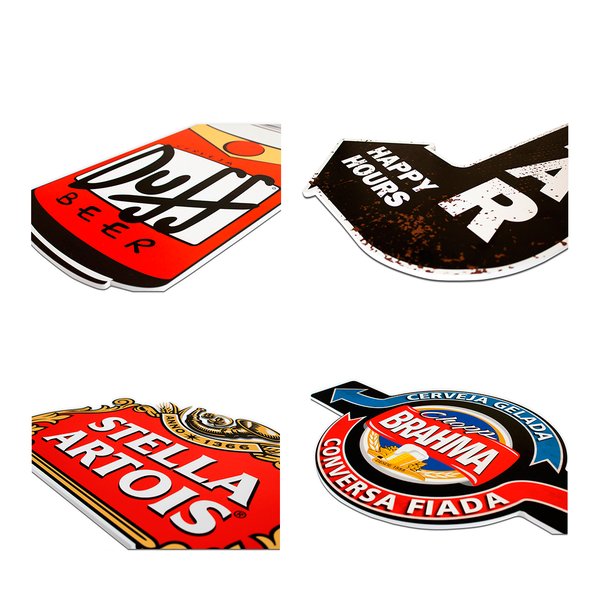 Placas Decorativas C/ Recorte Bar e Cervejas Kit 4 Placas