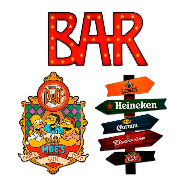 Placas Decorativas C/ Recorte Cervejas Simpson Kit 3 Placas