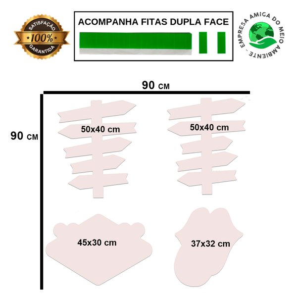 Placas Decorativas C/ Recorte Frases e Cidades Kit 4 Placas
