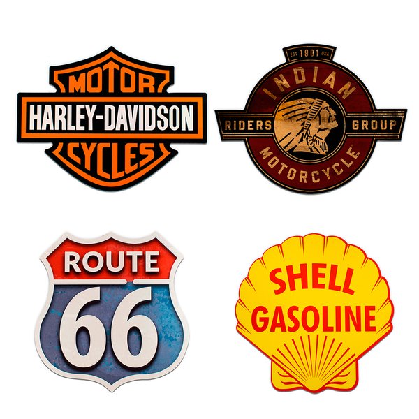 Placas Decorativas C/ Recorte Moto Vintage Kit 4 Placas