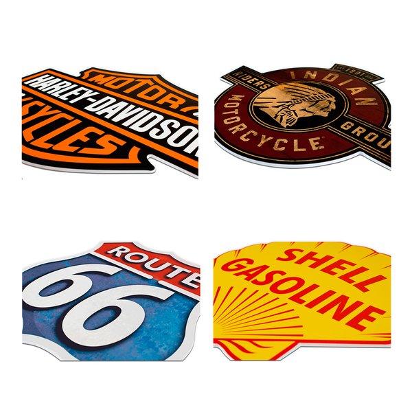 Placas Decorativas C/ Recorte Moto Vintage Kit 4 Placas