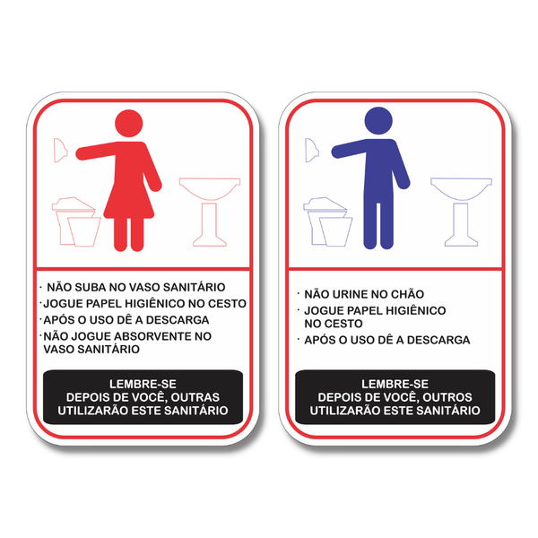 Kit 2 Placas de Sinalização Regras Banheiro Wc 20x13 cm