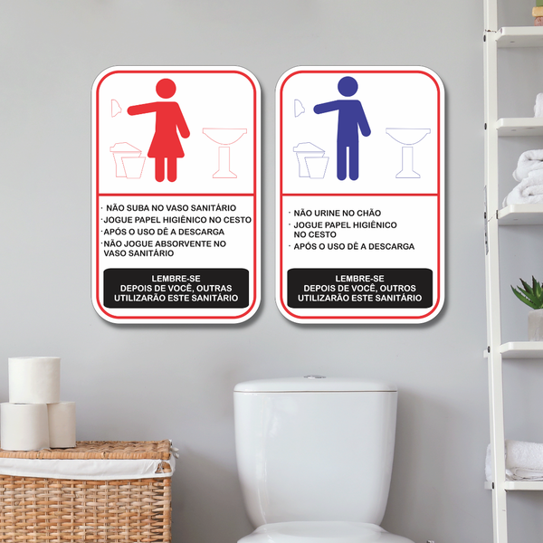 Kit 2 Placas de Sinalização Regras Banheiro Wc 20x13 cm