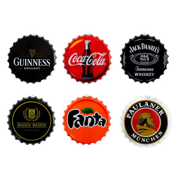 Kit 6 Placas Decorativas Tampas Bebidas Cervejas 35 cm Redonda