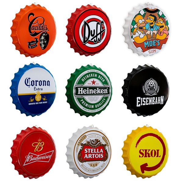 Kit 9 Placas Decorativas Tampas Bebidas 35 cm Redonda