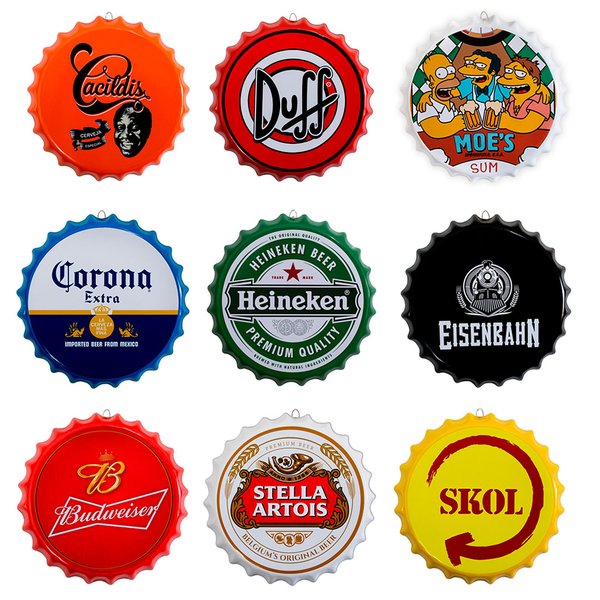 Kit 9 Placas Decorativas Tampas Bebidas 35 cm Redonda