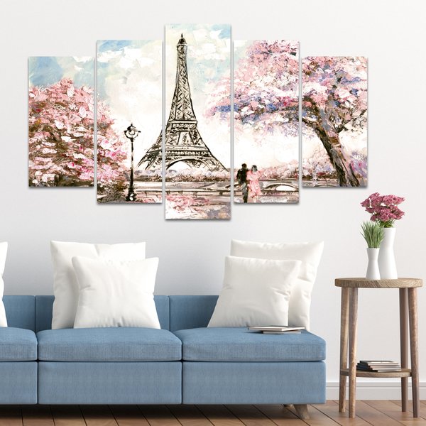 Quadro Decorativo Mosaico Torre Paris 5 Peças 110x60cm Sala