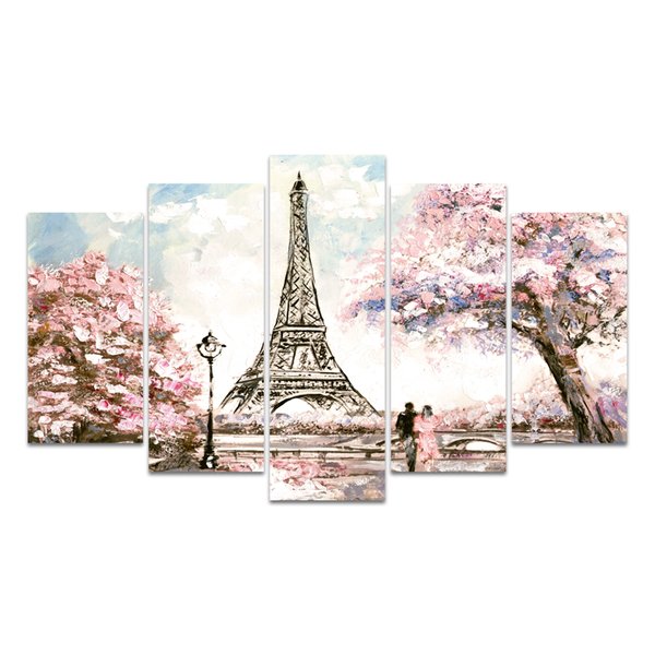 Quadro Decorativo Mosaico Torre Paris 5 Peças 110x60cm Sala