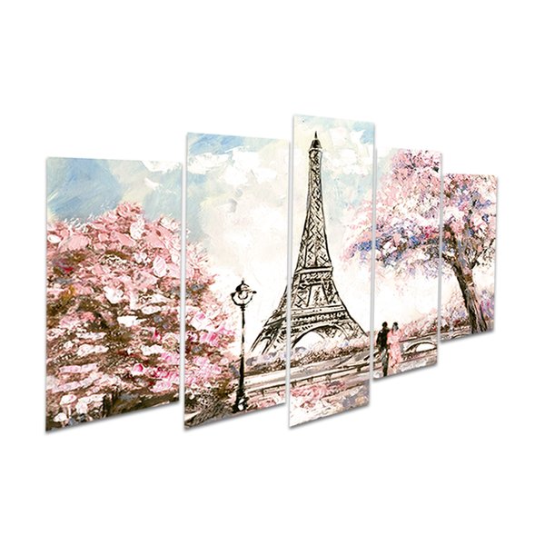 Quadro Decorativo Mosaico Torre Paris 5 Peças 110x60cm Sala