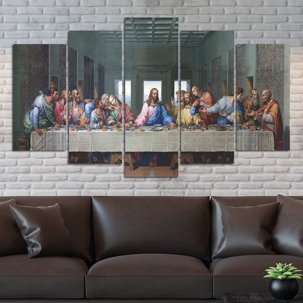 Quadro Decorativo Mosaico Santa Ceia Jesus 5 Peças 110x60cm